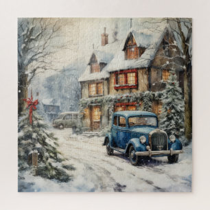 Vintage winterliche Straßenszene Weihnachten 1930e