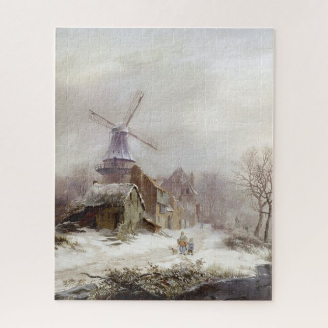 Vintage Wintermühle-Schneelandschaft (Vertikal)