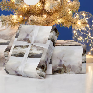 Vintage Wintermühle-Schneelandschaft Geschenkpapier