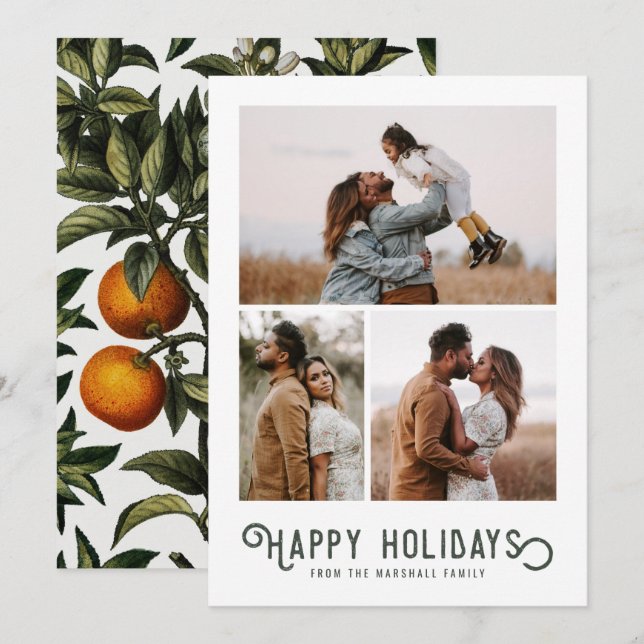 Vintage Winterorangen 3 FotoCollage Feiertagskarte (Vorne/Hinten)