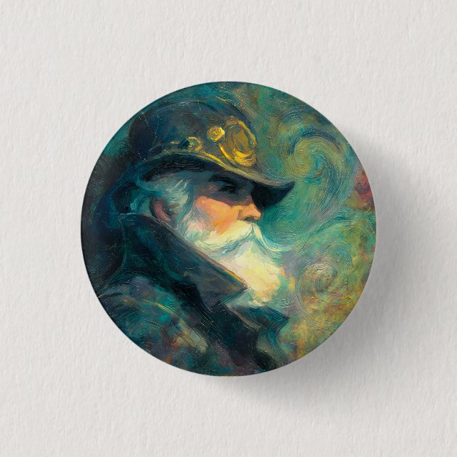 Vintage-Winterporträt eines alten Mannes Button (Vorderseite)