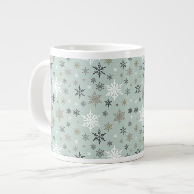 Vintage Winterschneeflocken Jumbo-Tasse (Vorderseite Links)