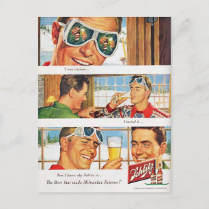 Vintage Wintersport, Bierwerbung Postkarte