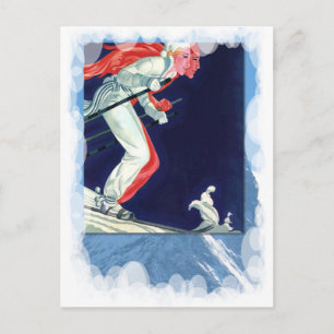Vintage Wintersportarten - Abfahrt Postkarte