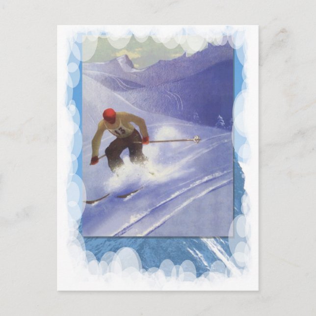 Vintage Wintersportarten - Abfahrtsrennen Postkarte (Vorderseite)