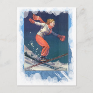 Vintage Wintersportarten - Auf Skiern springen! Postkarte