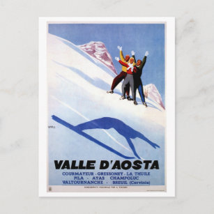 Vintage Wintersportarten Italienische Alpen Postkarte