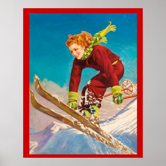 Vintage Wintersportarten, Lady Ski Jumper Poster (Vorne)