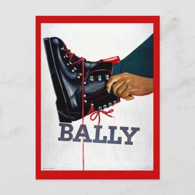 Vintage Wintersportarten, Skischuhe, Bally Postkarte (Vorderseite)