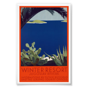 Vintage-Wintersportort Jugoslawien Riviera Reise P Fotodruck