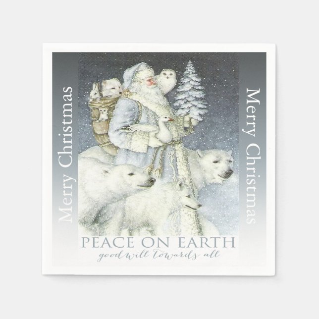 Vintage Wintertiere im Santa Snowy Forest Serviette (Vorderseite)