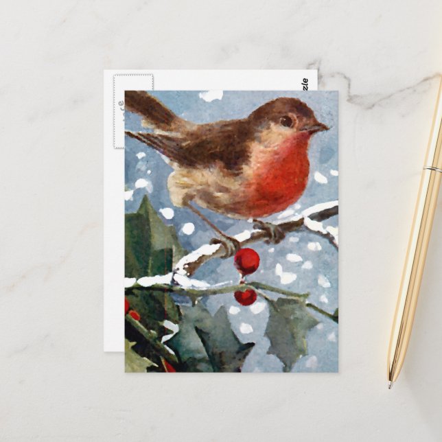 Vintage Wintervogel Postkarte (Vorderseite/Rückseite Beispiel)