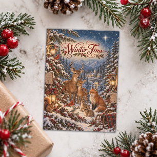 Vintage-Winterzeit-Illustration Feiertagskarte