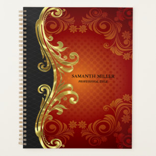 Vintage Wirbel aus personalisiertem Rot und Gold Planer