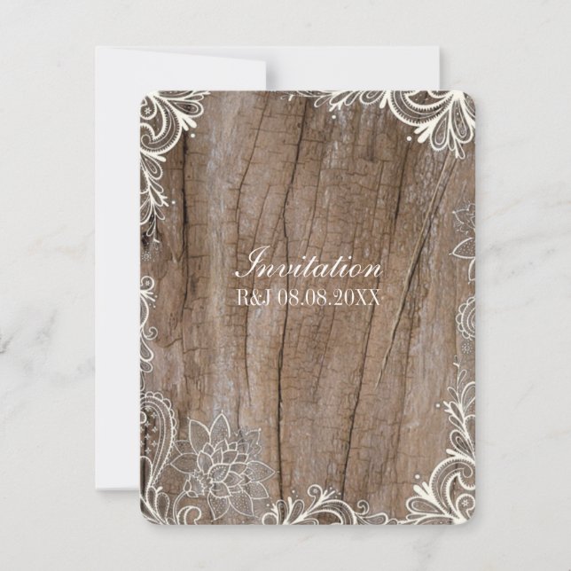 Vintage Wirbel verweilen Holzlace Hochzeit Einladung (Vorderseite)