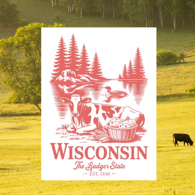 Vintage Wisconsin Badger State Cow Postkarte (Vintage Wisconsin Badger State Cow Postcard
)