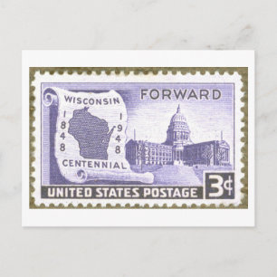 Vintage Wisconsin-Jahrhundert-Jubiläumsbriefmarke Postkarte