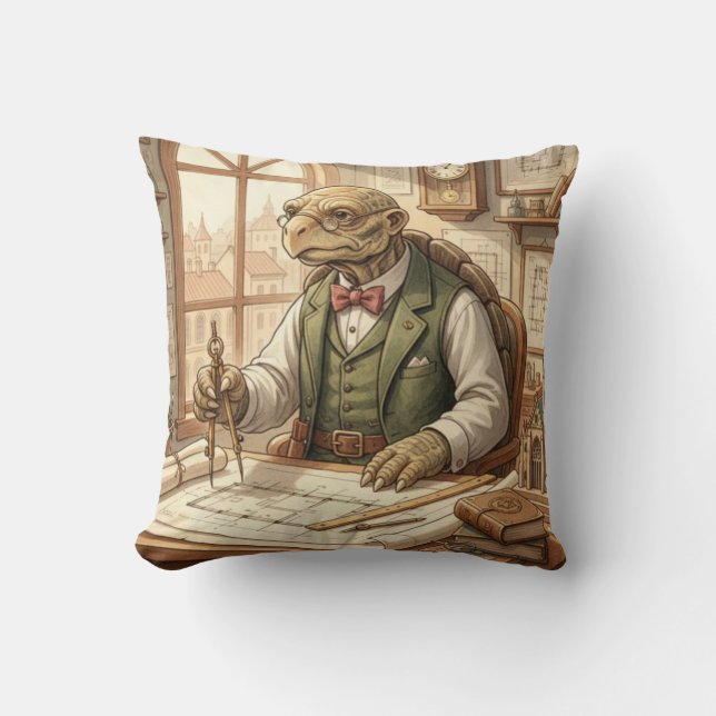 Vintage Wise Turtle Architect Throw Pillow Kissen (Vorderseite)