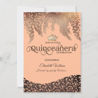 Vintage Wisteria Damask gold tiara Quinceañera Einladung