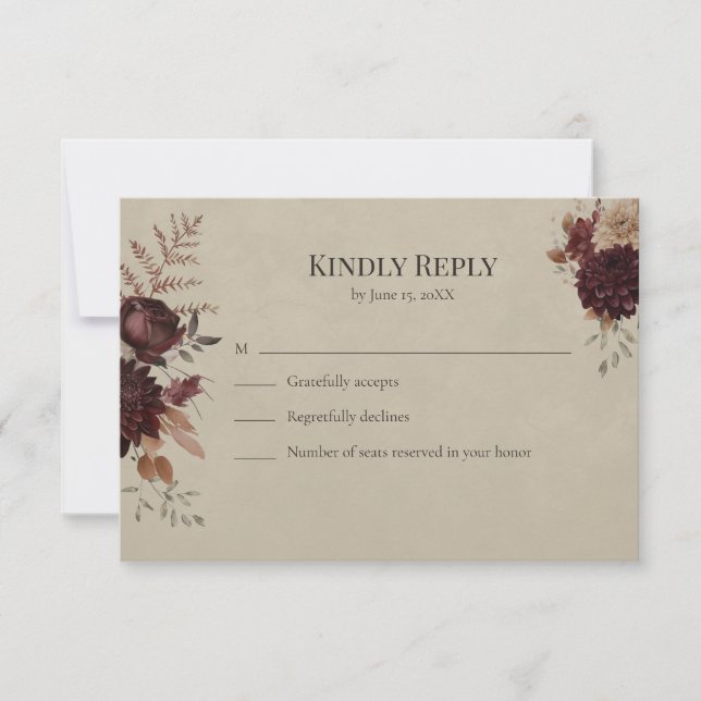 Vintage Witchy Floral Wedding RSVP Card Karte (Vorderseite)