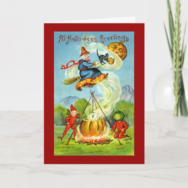 Vintage Witchy Halloween Grüße Karte (Vorderseite)