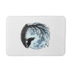 Vintage-Wolf-Heulender-Mond-Baum-Silhouette-Design Badematte