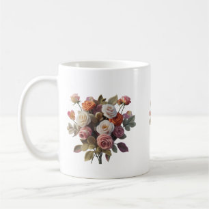 Vintage-Wollblumenstrauß-Klassiktasse Filzrosen- Kaffeetasse