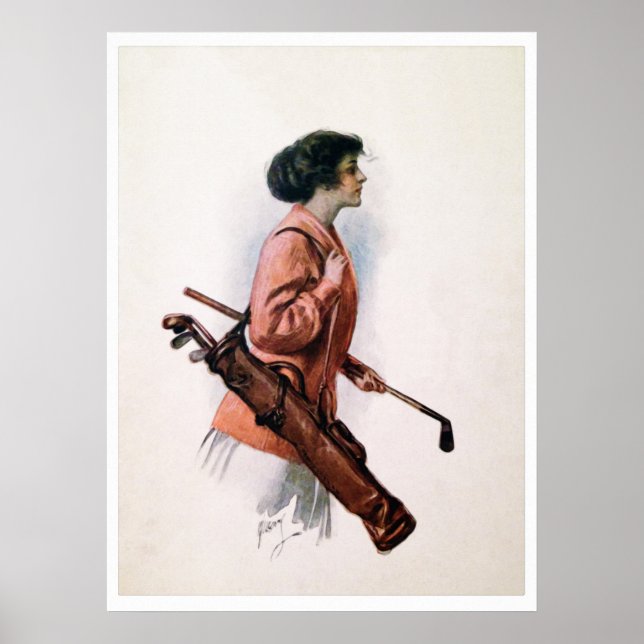 Vintage Woman Golfer Print Poster (Vorne)