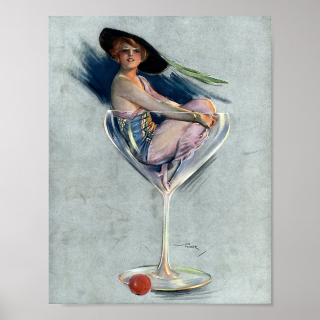 Vintage Woman In Martini Glass Poster (Vorne)