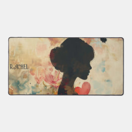 Vintage Woman Silhouette with Hearts Schreibtischunterlage