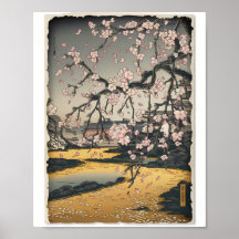 Vintage Woodblock Sakura Szene