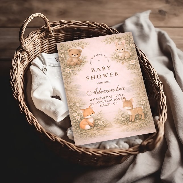 Vintage Woodland Forest Animals Baby Shower Einladung (Von Creator hochgeladen)