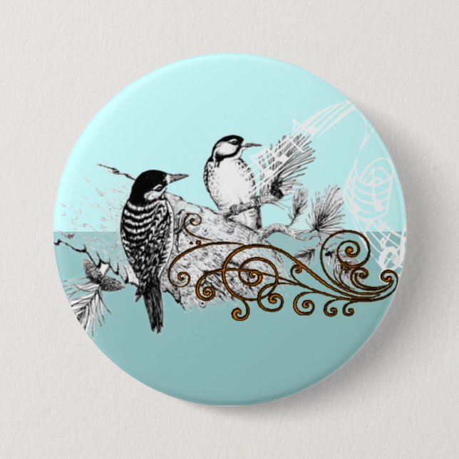 Vintage Woodpecker Wedding Love Birds Button (Vorderseite)