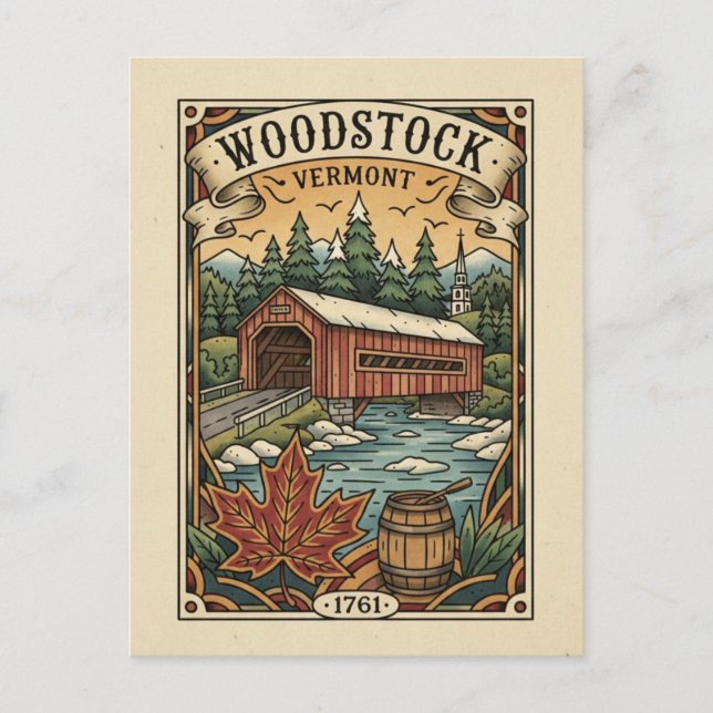 Vintage Woodstock Vermont Travel Postkarte (Vorderseite)
