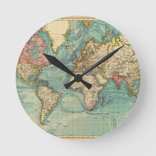 Vintage World Map Runde Wanduhr (Vorderseite)