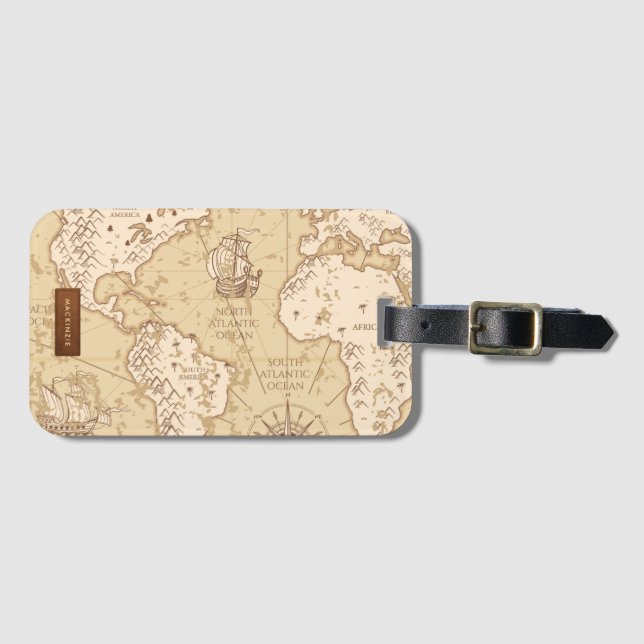 Vintage World Map with Name Gepäckanhänger (Vorderseite (Horizontal))