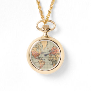 Vintage World Map Wrap Watch Armbanduhr