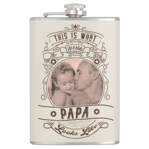 Vintage World's Best Papa Zitat Foto Flachmann