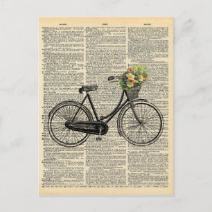 Vintage-Wörterbuch-Kunst Fahrrad mit Blumen Postkarte