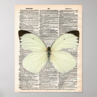 Vintage Wörterbuchseite und weißer Schmetterling