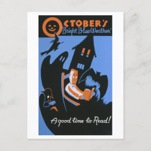 Vintage-WPA-Bibliotheksplakat Oktober-Lesung Postkarte