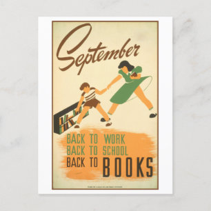 Vintage-WPA-Bibliotheksplakat September-Lesung Postkarte