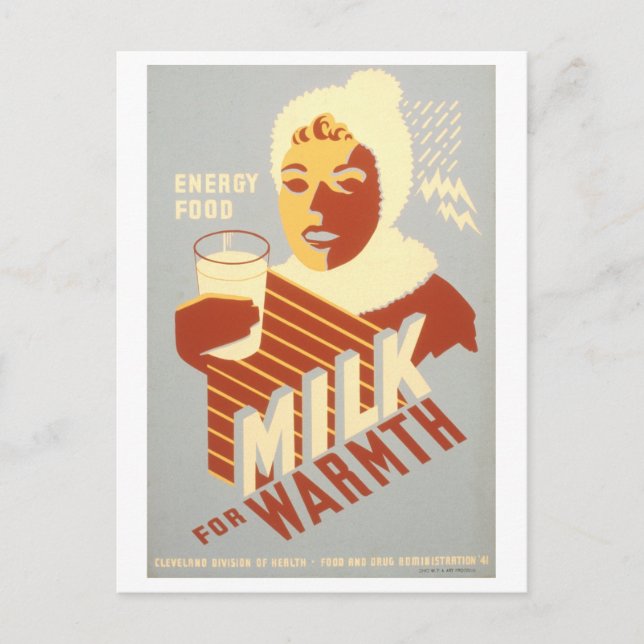 Vintage WPA-Plakatmilch für Warmwasser Postkarte (Vorderseite)