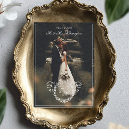 Vintage Wreath Monogram Elegant Wedding Full Photo Dankeskarte