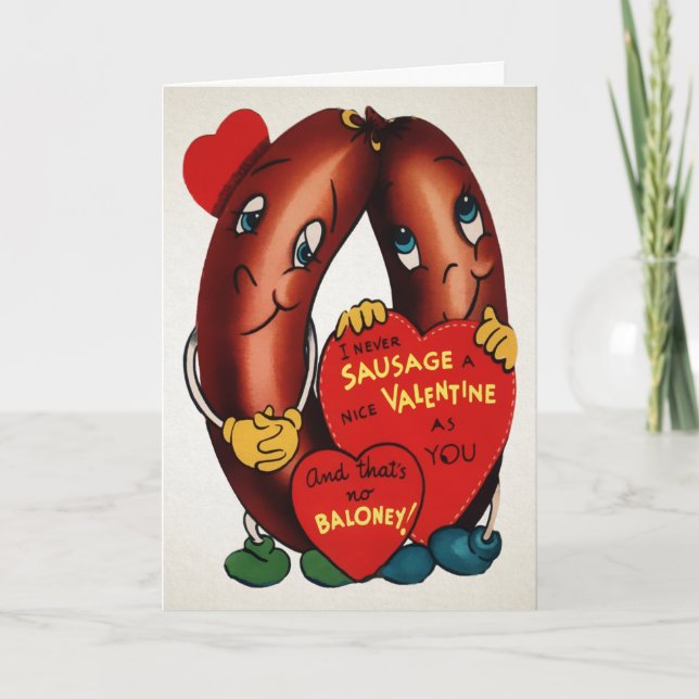 Vintage Wurstkarte Valentinstag Feiertagskarte (Vorderseite)