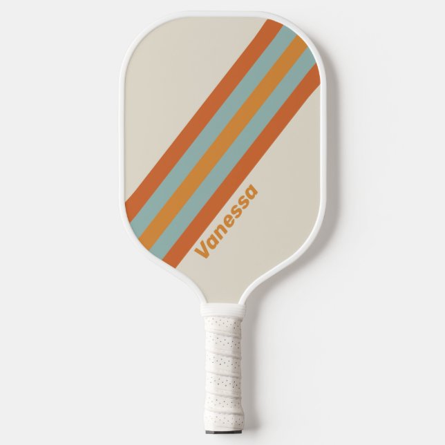 Vintage Wüste Blume Streifen mit Namen Pickleball Schläger (Vorderseite)