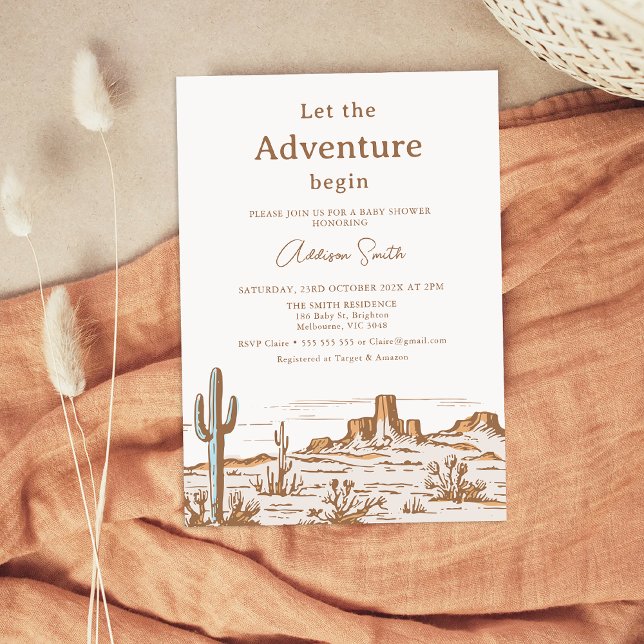 Vintage Wüste Wilderness Kinderdusche Einladung (Let the Adventure Begin Baby Shower Invitation, Western Desert Wilderness Baby Shower Boy Vintage)