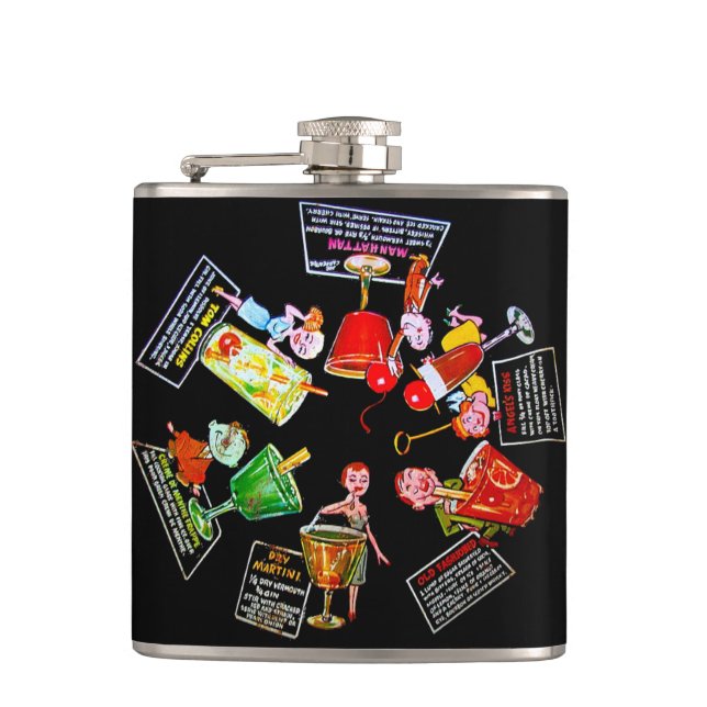 Vintage wütende Mann-Retro Cocktail-Party-Bar Flachmann (Vorderseite)