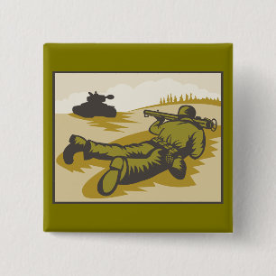 Vintage WW2 Bazooka Soldat und Panzer Button