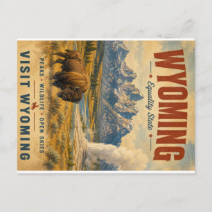 Vintage-Wyoming-Reiseposter mit Bison, Landschaft Feiertagspostkarte